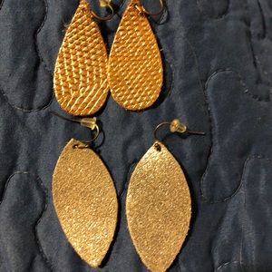 2 pair leather earrings - gold and silver